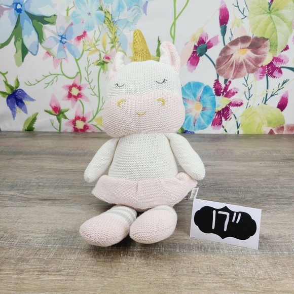 Living Textiles Kenzie Unicorn Plush 17" Knit Rattle Stuffed Animal Lovey - Picture 1 of 6